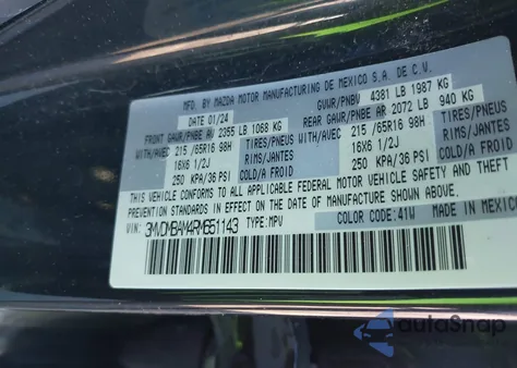 2024 Mazda Cx-30 2.5 S z USA, uszkodzony, nr VIN 3MVDMBAM4RM651143